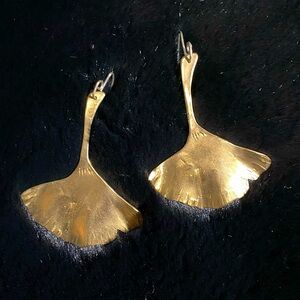 Artisan Handmade 3” Brass Ginko Leaf Earrings